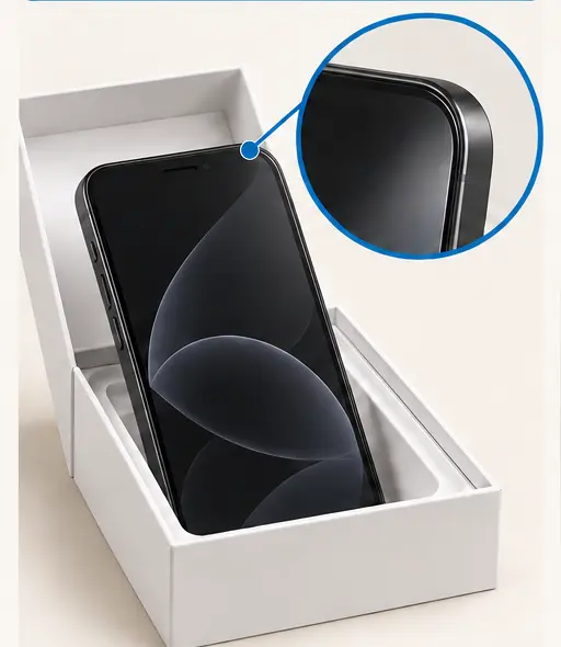 Ongebruikte telefoon in een geopende doos