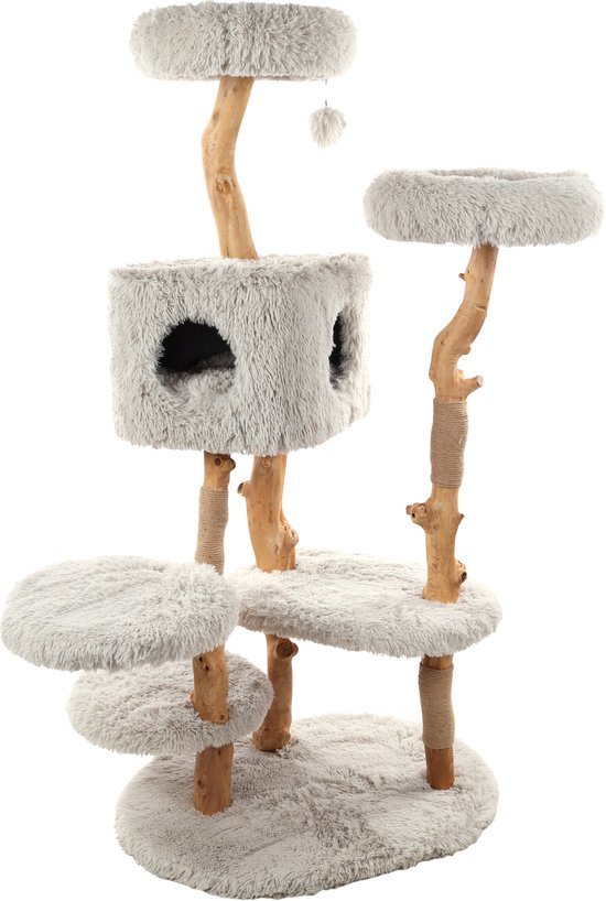 Flamingo Yuna Kattenmeubel – Wit/Naturel – 100 x 74 x 163 cm
