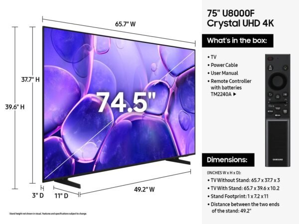 Samsung U8000F 75 inch 4K Crystal UHD Smart TV – Zwart