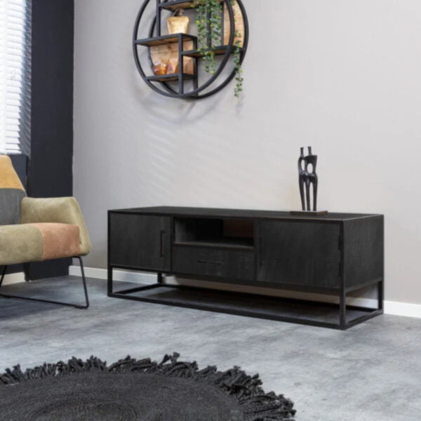 Liv Industrieel TV-meubel – Zwart Mangohout – 130 cm